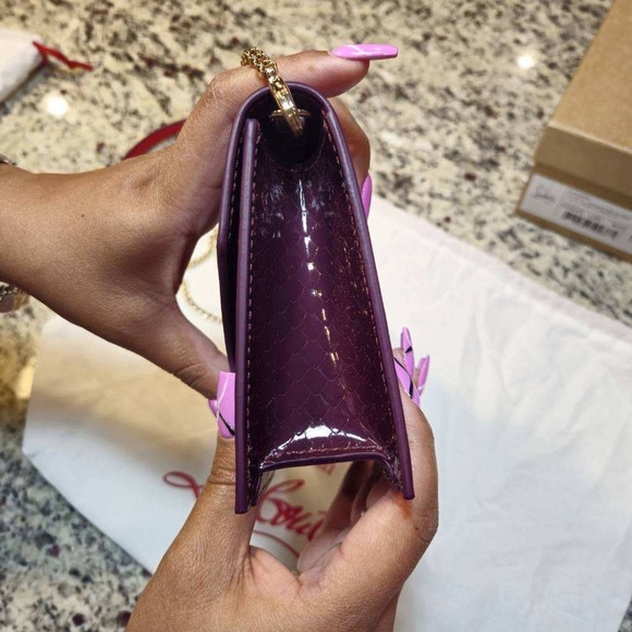 NEW Christian Louboutin Loubi54 Shoulder Bag in Merlot Patent Snake Embossed - Picture 3 of 13